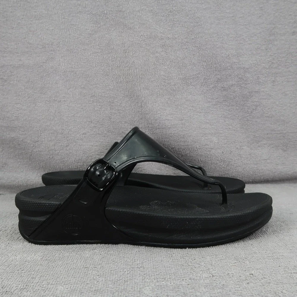 FitFlop Superjelly Water Sandals Womens 9 Black 403-090 Wobbleboard Flip Flops